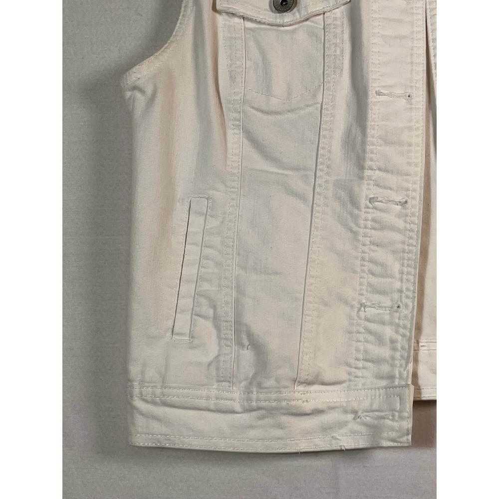 Merona Cream White Denim Vest Womens Large Stretch Button Front Trucker Jacket - Picture 5 of 11